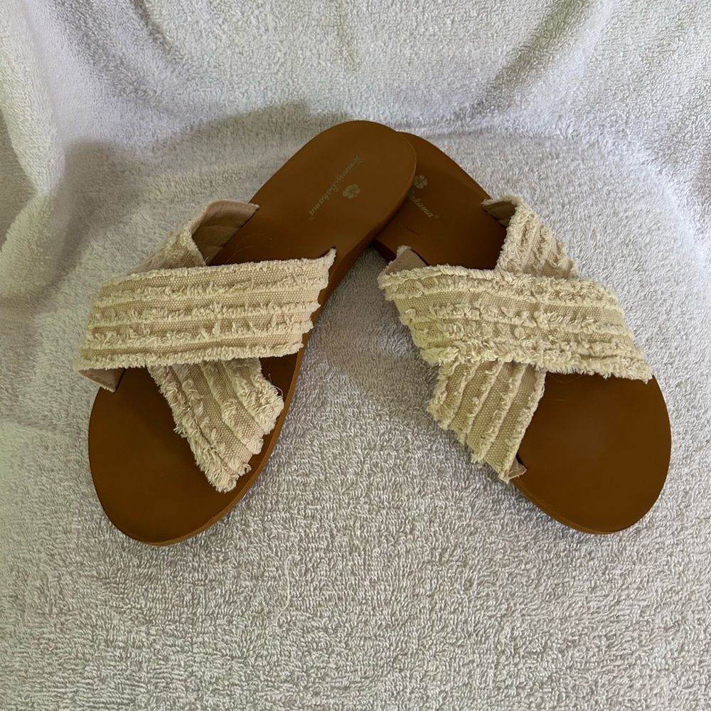 Tommy Bahama Cream and Brown Casual Sandals